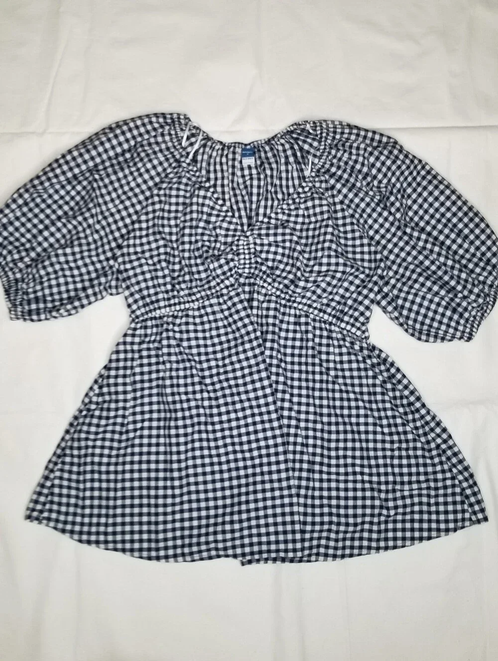 Old Navy Maternity Peplum Top Gingham Shirt Puff Sleeve Wmn's Size M 100% Cotton